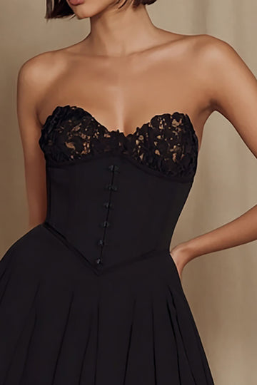 Black Simple A Line Sweetheart Little Black Dress with Lace